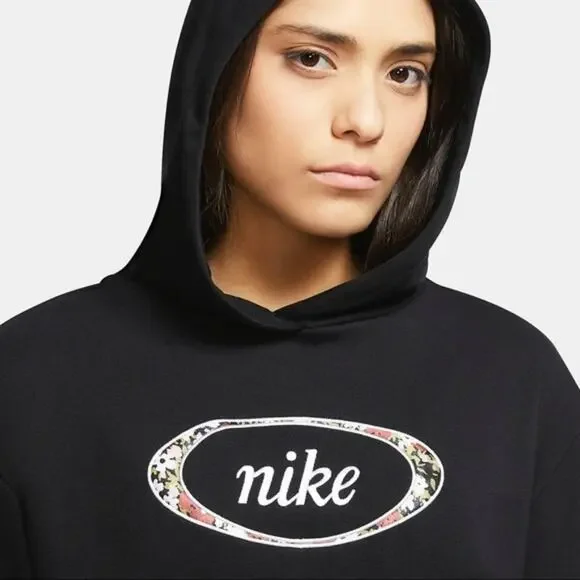 Nike Black Floral Logo Pullover Hoodie - Picture 4 of 14